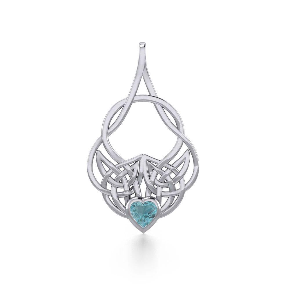 Celtic Knotwork Silver Pendant with Heart Gemstone TPD5292 - Jewelry