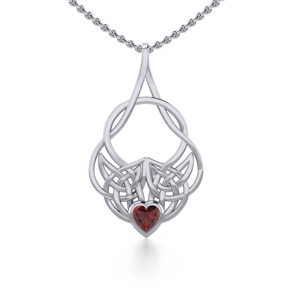 Celtic Knotwork Silver Pendant with Heart Gemstone TPD5292 - Jewelry