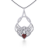 Celtic Knotwork Silver Pendant with Heart Gemstone TPD5292 - Jewelry