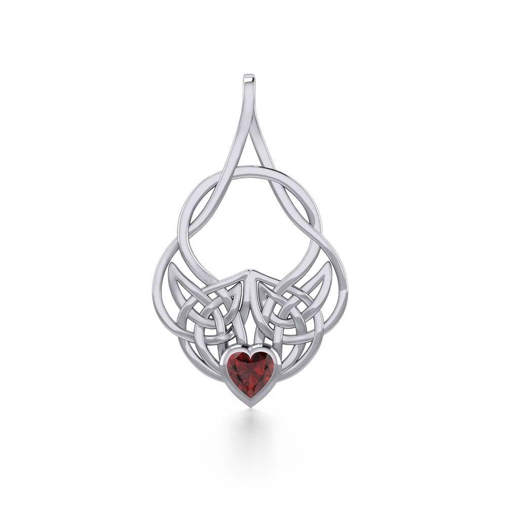 Celtic Knotwork Silver Pendant with Heart Gemstone TPD5292 - Jewelry