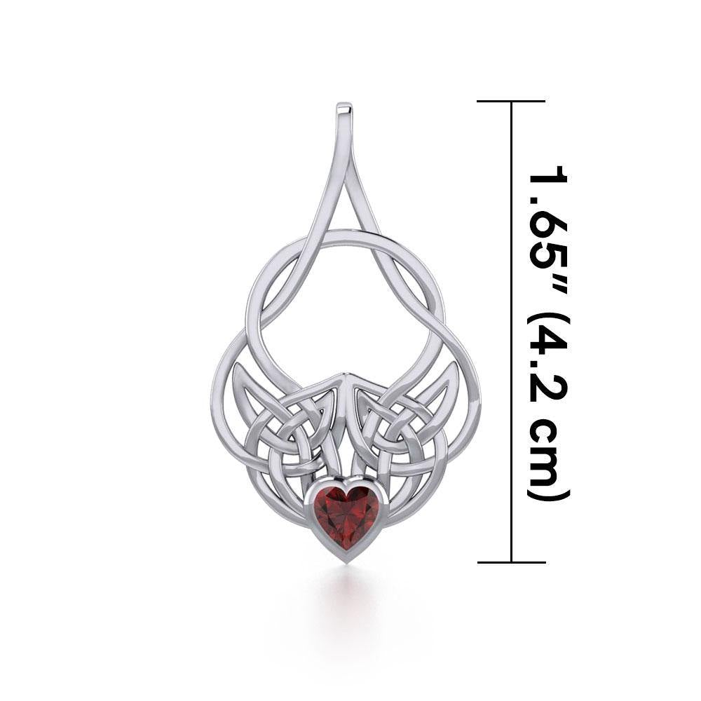 Celtic Knotwork Silver Pendant with Heart Gemstone TPD5292 - Jewelry