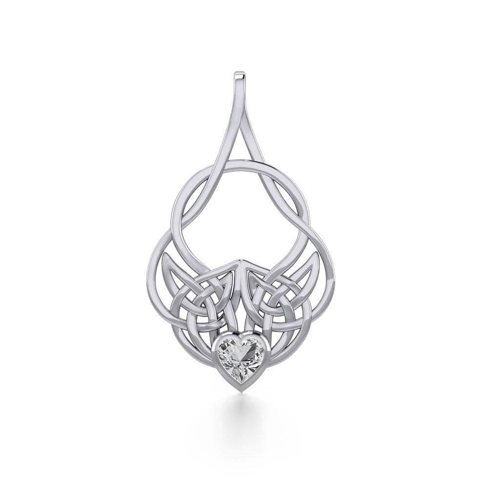 Celtic Knotwork Silver Pendant with Heart Gemstone TPD5292 - Jewelry