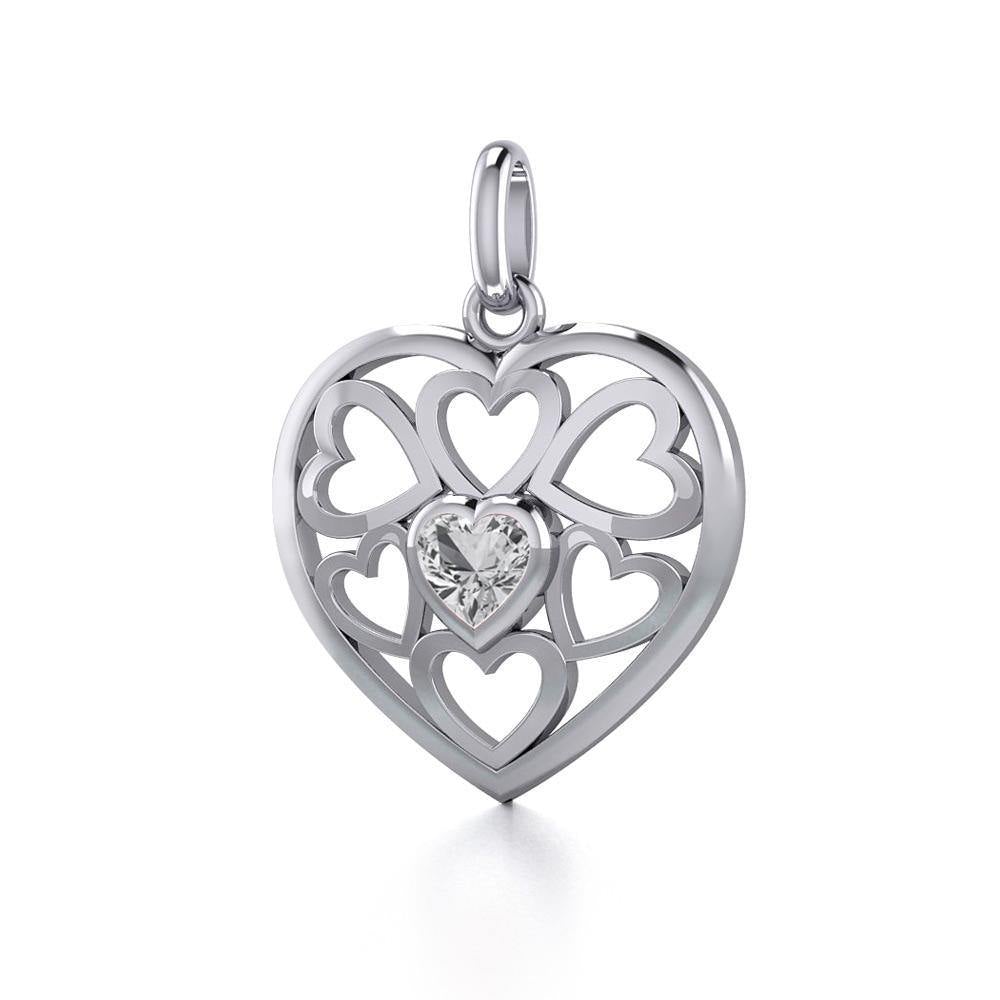 Hearts in Heart Silver Pendant with Gemstone TPD5293 - Jewelry