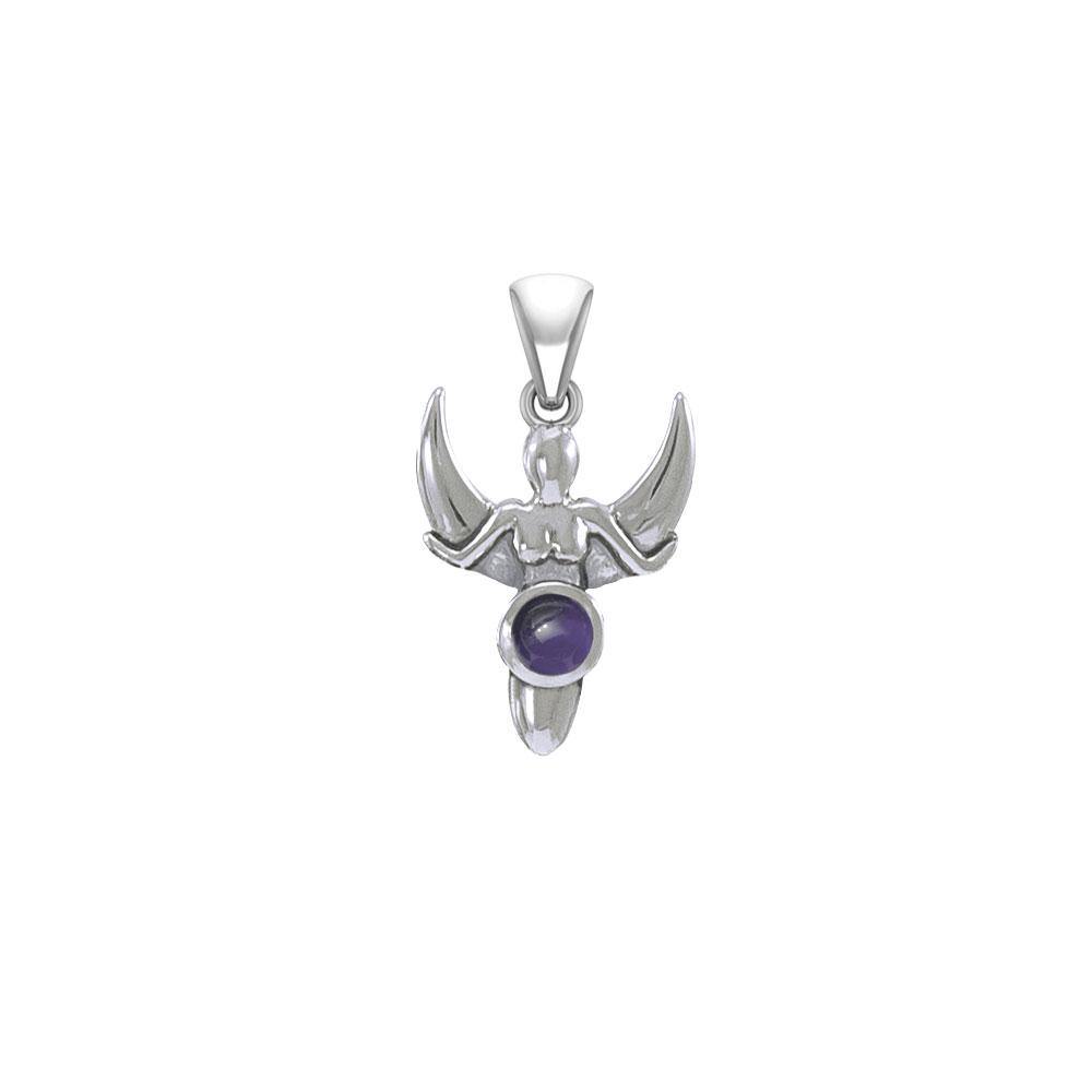 Goddess with Crescent Moon Silver Pendant with Gemstone TPD5333 - Jewelry