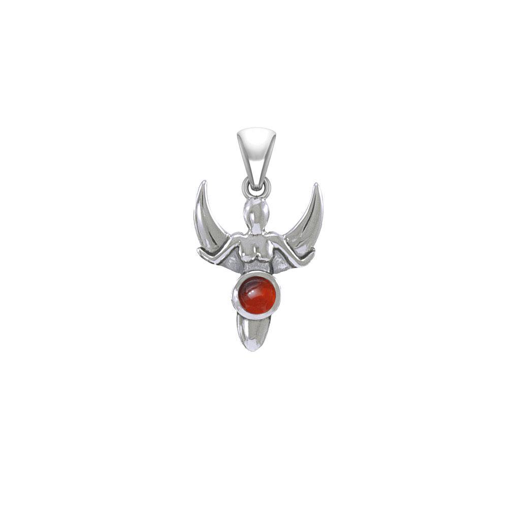 Goddess with Crescent Moon Silver Pendant with Gemstone TPD5333 - Jewelry