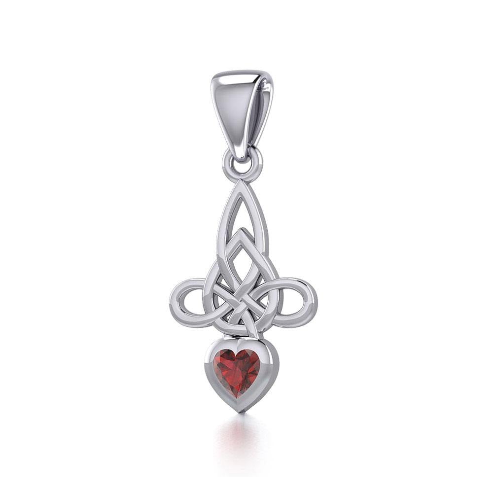 Celtic Witches Knot Silver Pendant with Heart Gemstone TPD5334 - Jewelry