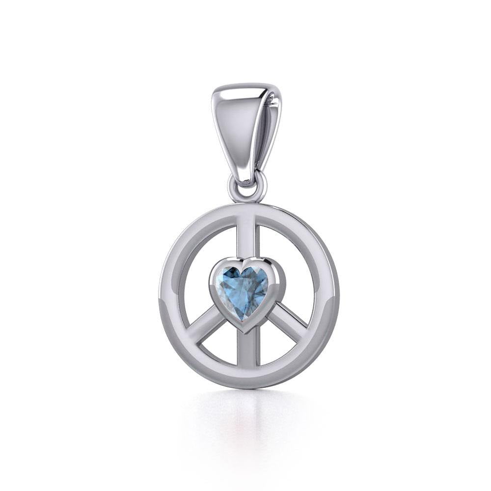 Peace Silver Pendant with Heart Gemstone TPD5339 - Jewelry