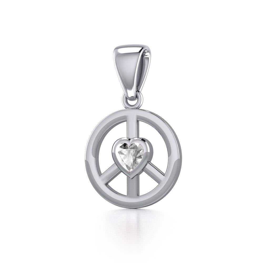 Peace Silver Pendant with Heart Gemstone TPD5339 - Jewelry