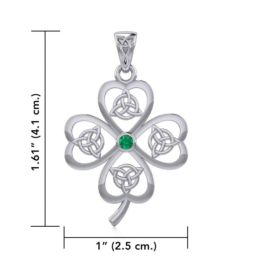 Lucky Four Leaf Clover with Triquetra Silver Pendant with Gemstone TPD5348 - Jewelry