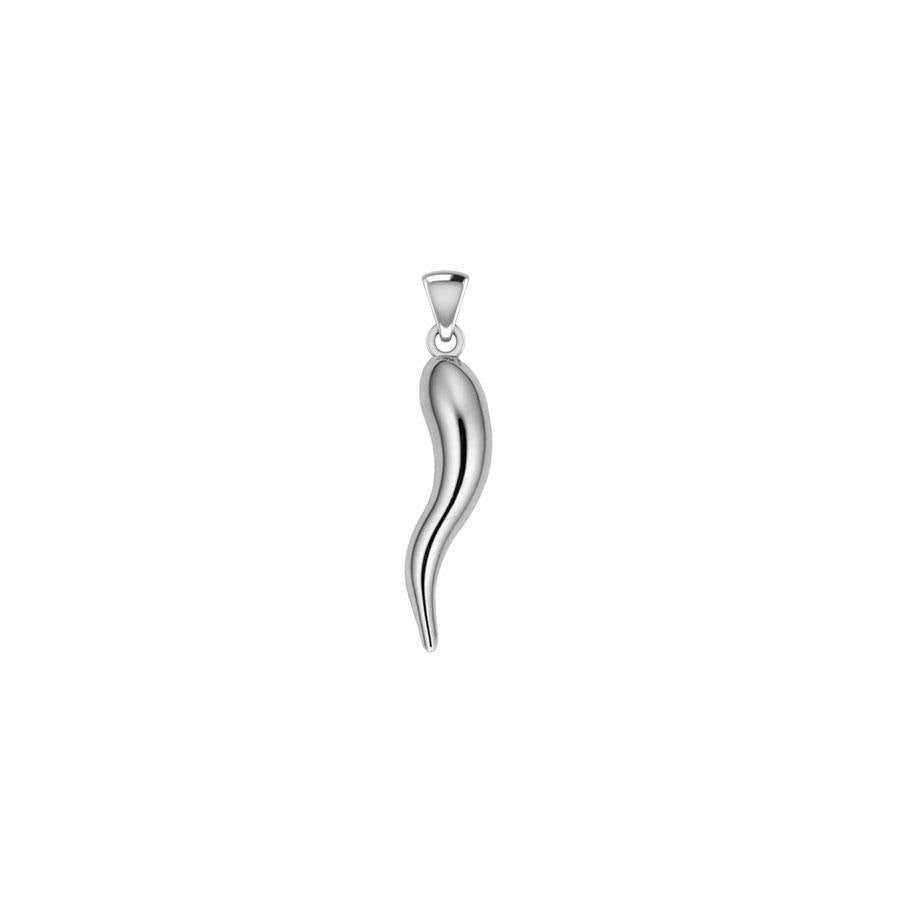 Italian Horn Good Luck Charm Silver Pendant Small Version TPD5350 - Jewelry