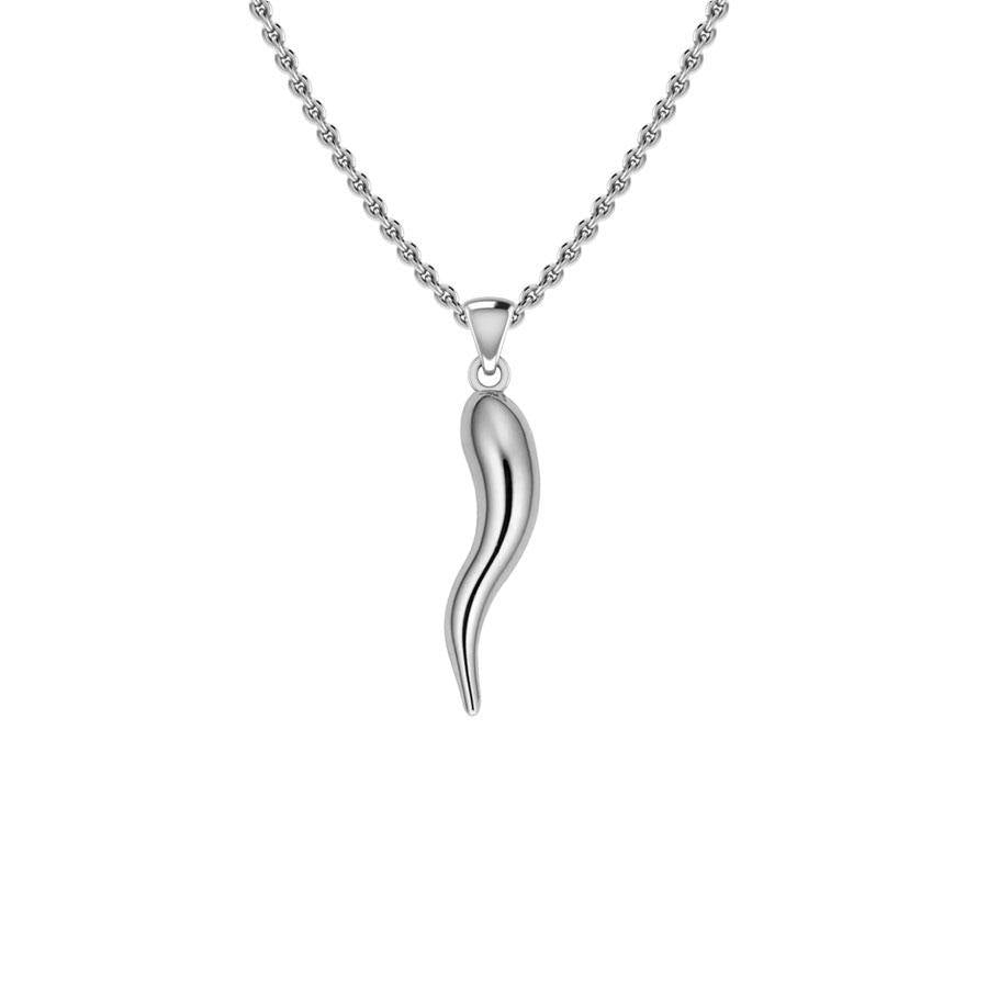Italian Horn Good Luck Charm Silver Pendant Small Version TPD5350 - Jewelry