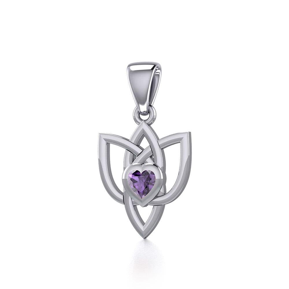 Celtic Knotwork Silver Pendant with Heart Gemstone TPD5354 - Jewelry