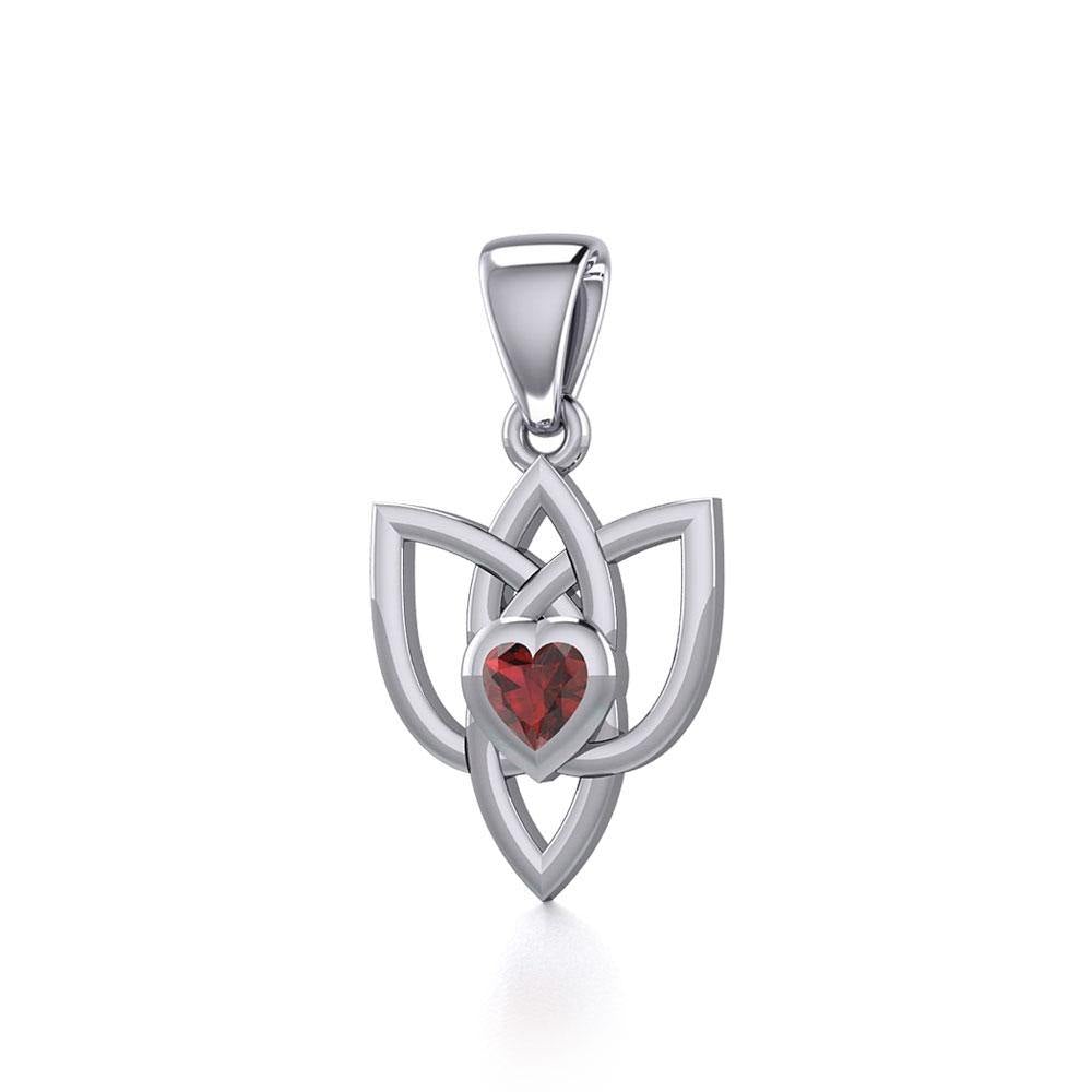 Celtic Knotwork Silver Pendant with Heart Gemstone TPD5354 - Jewelry