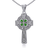 Silver Celtic Cross with Enamel Clover Pendant TPD5358 - Jewelry