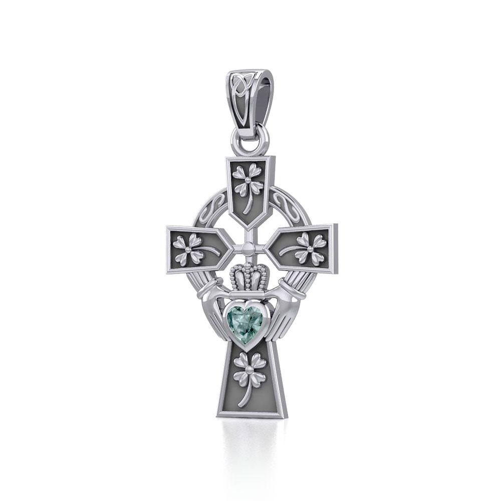 Claddagh Celtic Cross with Lucky Four Leaf Clover Silver Pendant TPD5359 - Jewelry