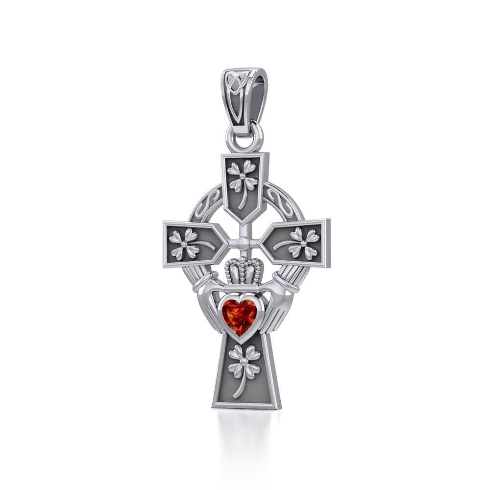 Claddagh Celtic Cross with Lucky Four Leaf Clover Silver Pendant TPD5359 - Jewelry