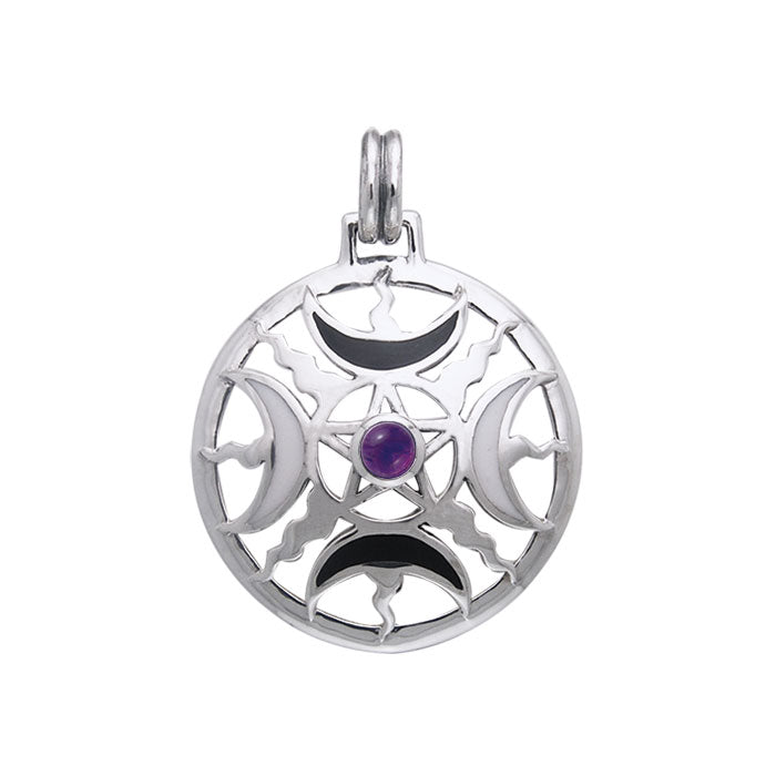 Sun Fire Moon Sterling Silver Pendant With Gem and Enamel  TPD536