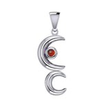 A Glimpse of the Double Crescent Moon Beginning Silver Pendant with Gems TPD5390
