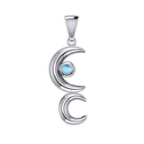 A Glimpse of the Double Crescent Moon Beginning Silver Pendant with Gems TPD5390 - Jewelry
