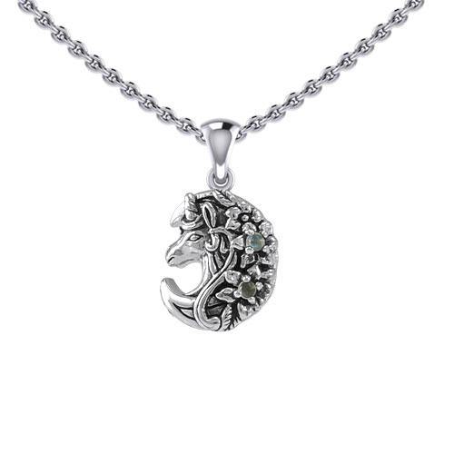 Mythical Moon Unicorn Silver Pendant with Gemstone TPD5406 - Jewelry