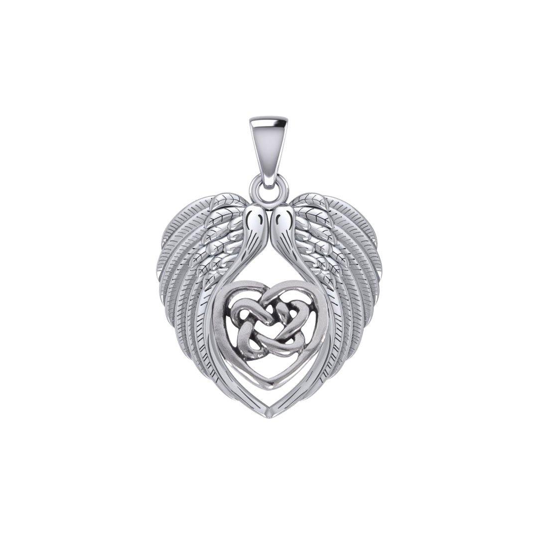 Feel the Tranquil in Angels Wings Silver Pendant with Celtic Heart TPD5458 - Jewelry
