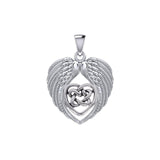 Feel the Tranquil in Angels Wings Silver Pendant with Celtic Heart TPD5458