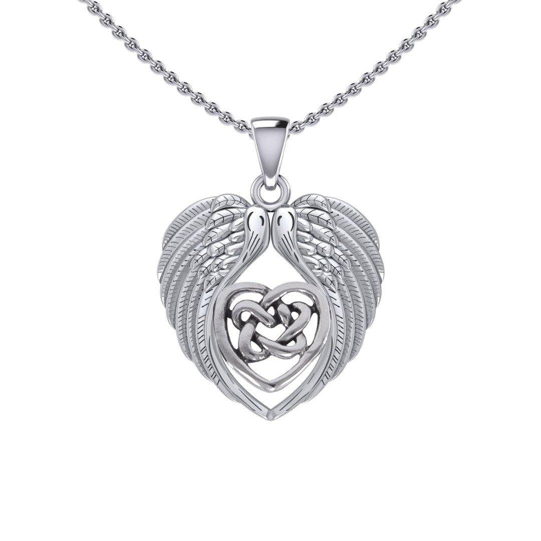 Feel the Tranquil in Angels Wings Silver Pendant with Celtic Heart TPD5458 - Jewelry