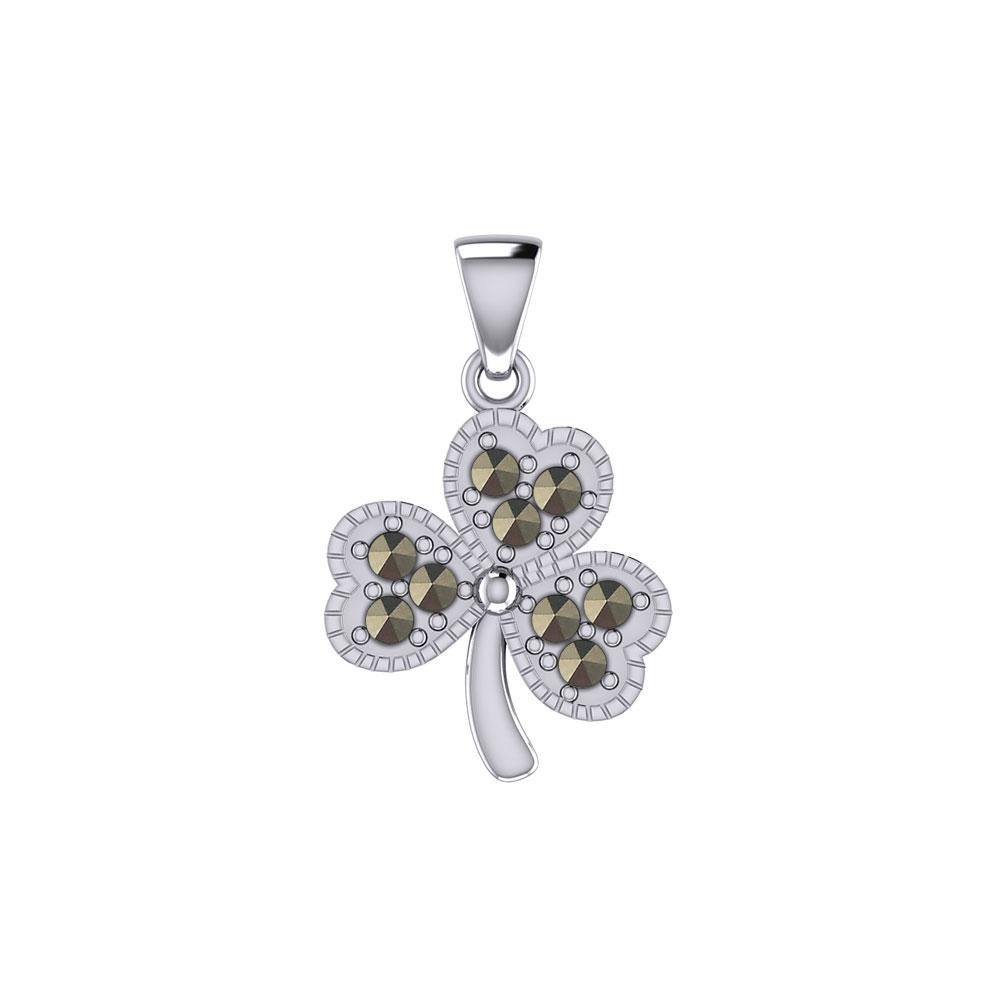 A young spring of luck and happiness Silver Celtic Shamrock Pendant with Marcasite TPD5459 - Jewelry