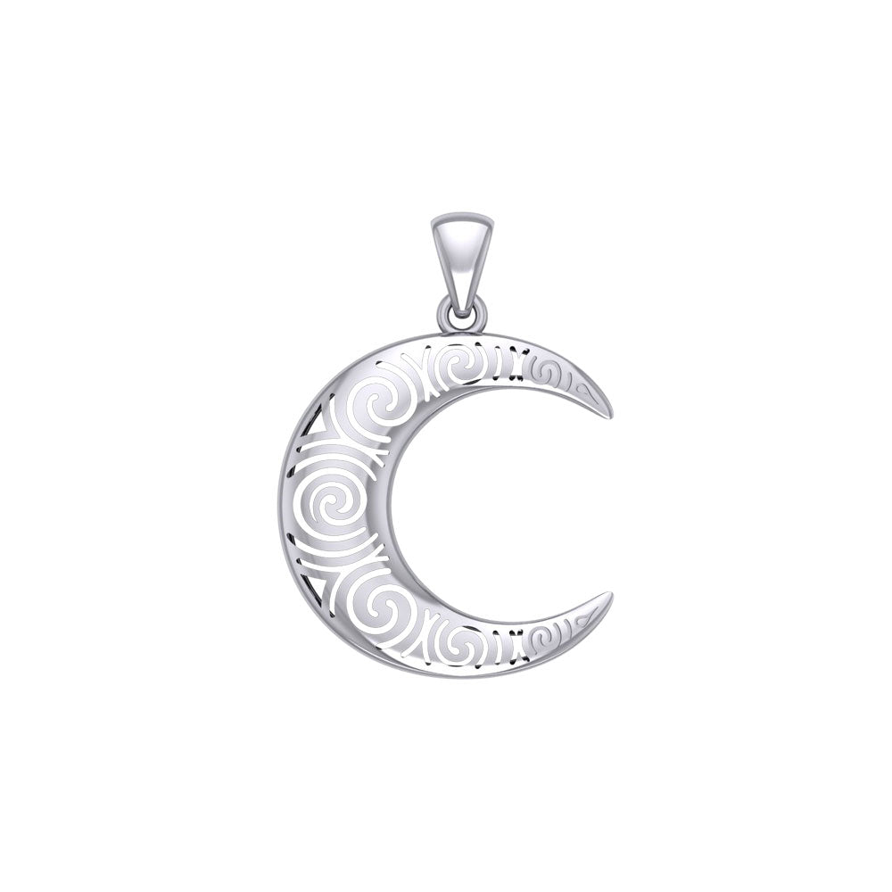 Spiral Crescent Moon Sterling Silver Pendant TPD5477