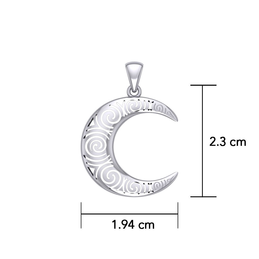 Spiral Crescent Moon Sterling Silver Pendant TPD5477