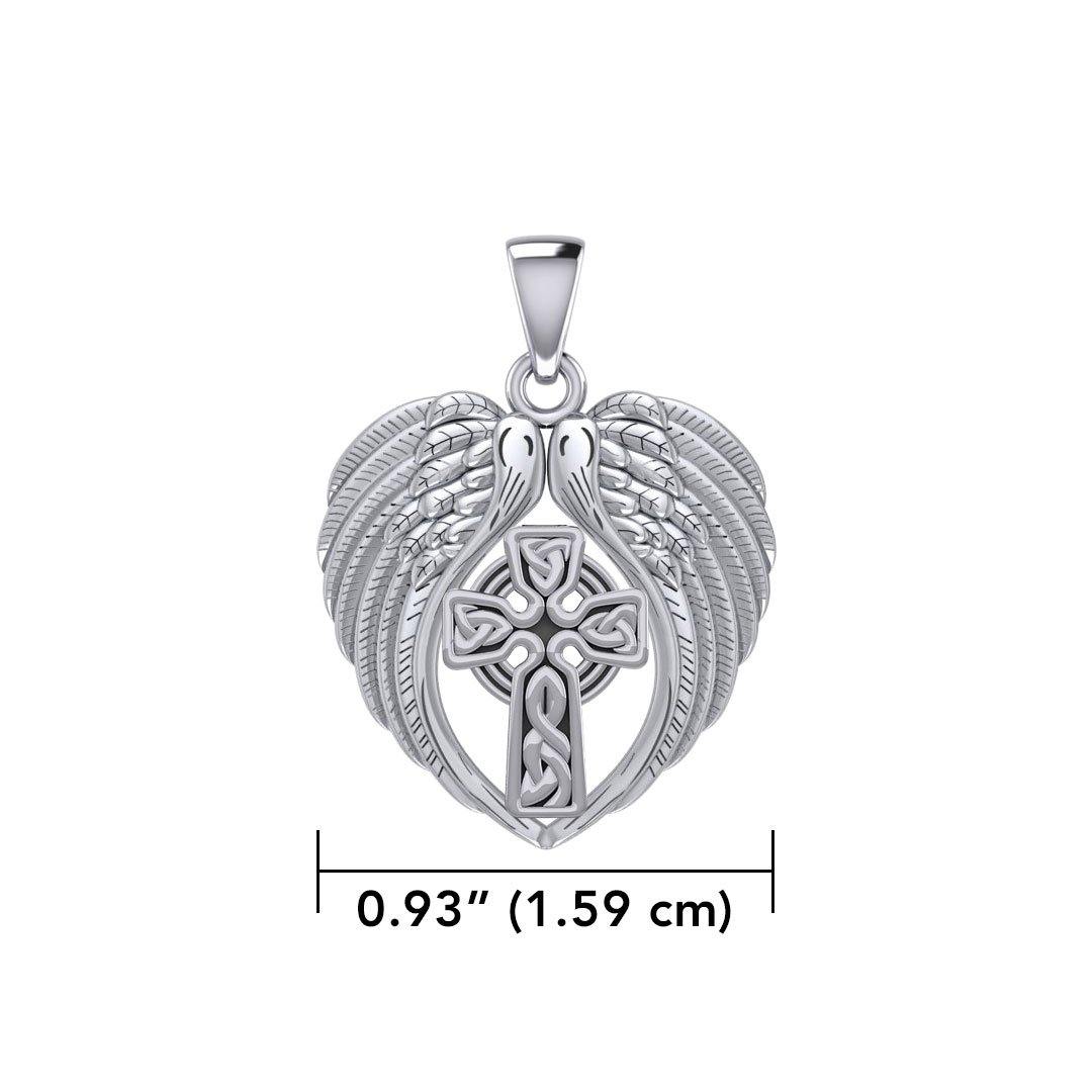 Feel the Tranquil in Angels Wings Silver Pendant with Celtic Cross TPD5480 - Jewelry