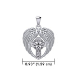 Feel the Tranquil in Angels Wings Silver Pendant with Celtic Cross TPD5480 - Jewelry