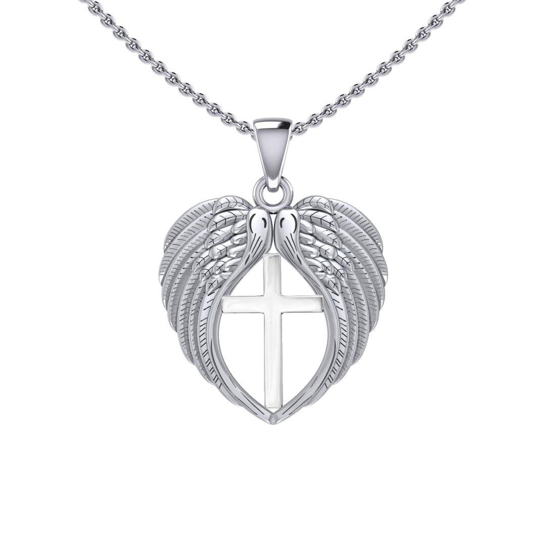 Feel the Tranquil in Angels Wings Silver Pendant with Cross TPD5481 - Jewelry