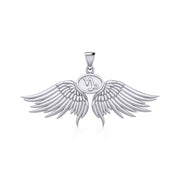 Guardian Angel Wings Silver Pendant with Capricorn Zodiac Sign TPD5512