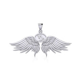Guardian Angel Wings Silver Pendant with Capricorn Zodiac Sign TPD5512