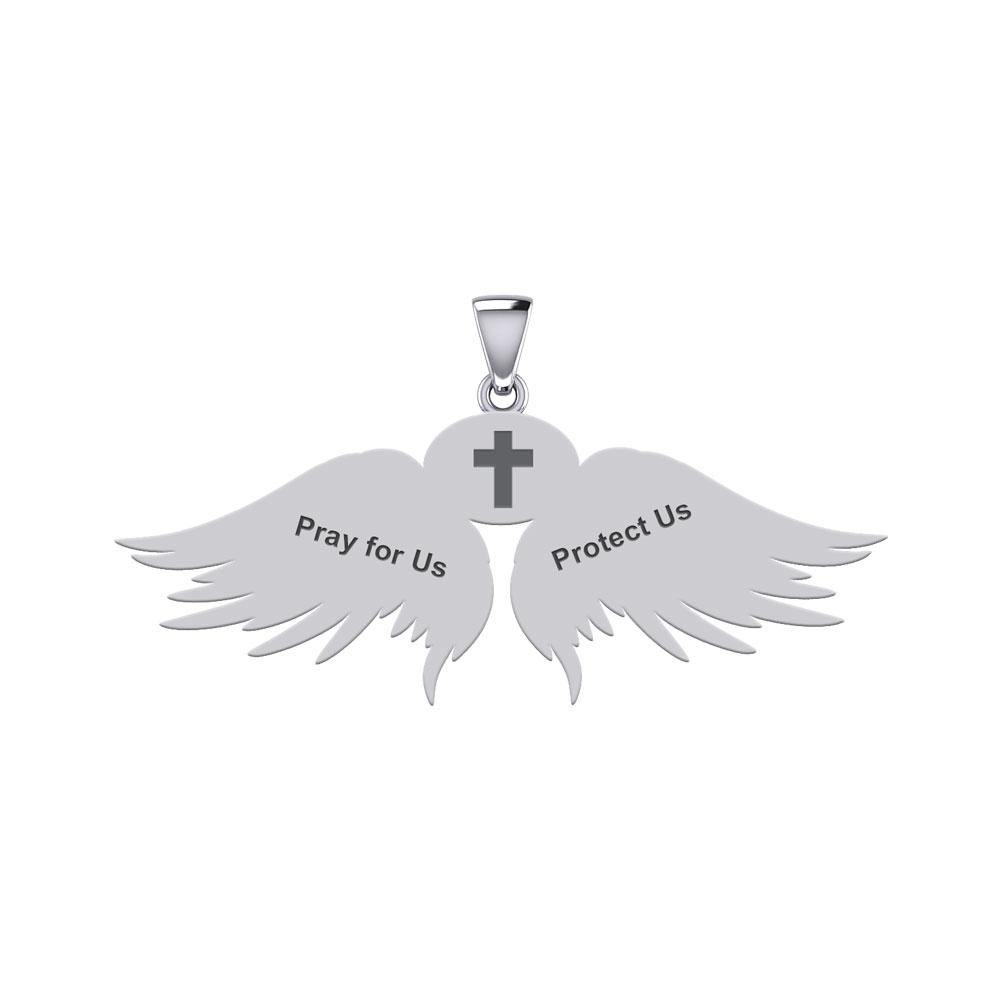 Guardian Angel Wings Silver Pendant with Capricorn Zodiac Sign TPD5512 - Jewelry