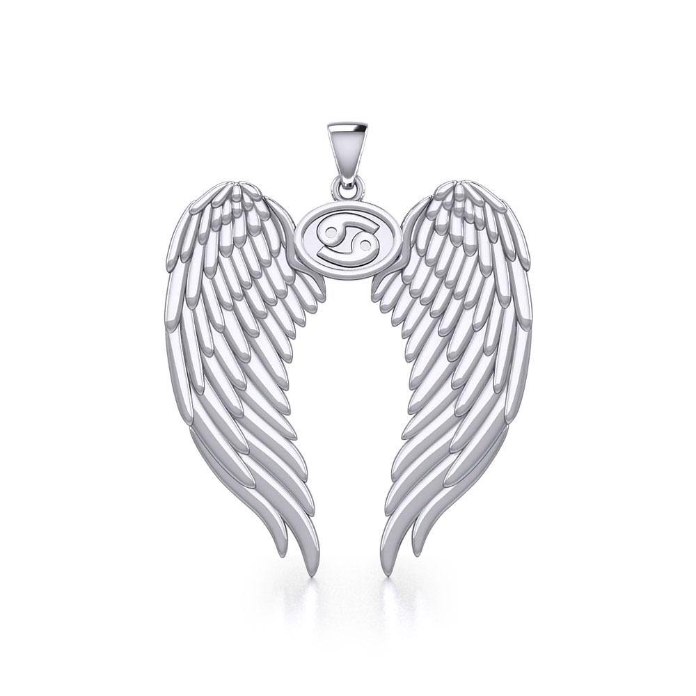 Guardian Angel Wings Silver Pendant with Cancer Zodiac Sign TPD5518 - Jewelry