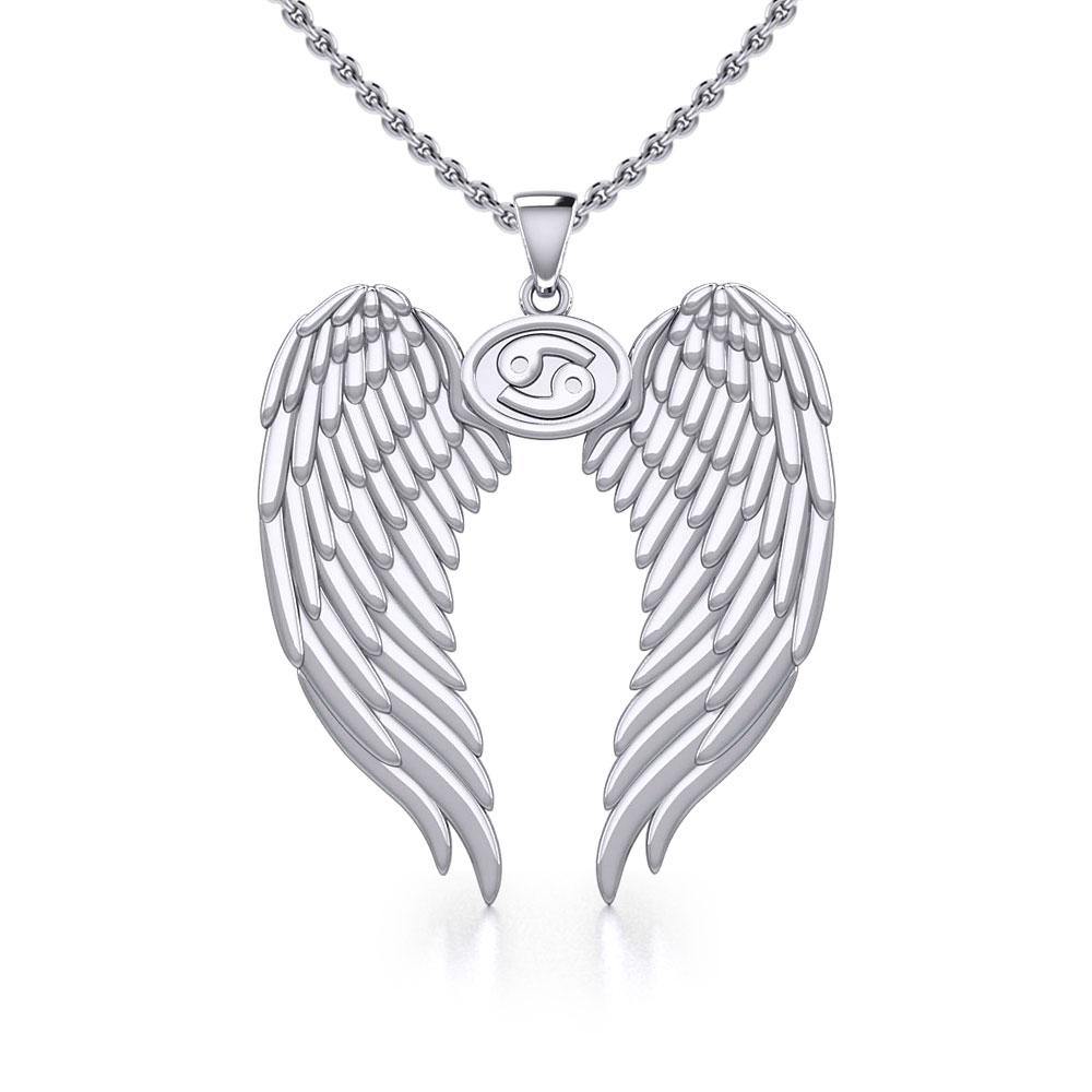 Guardian Angel Wings Silver Pendant with Cancer Zodiac Sign TPD5518 - Jewelry