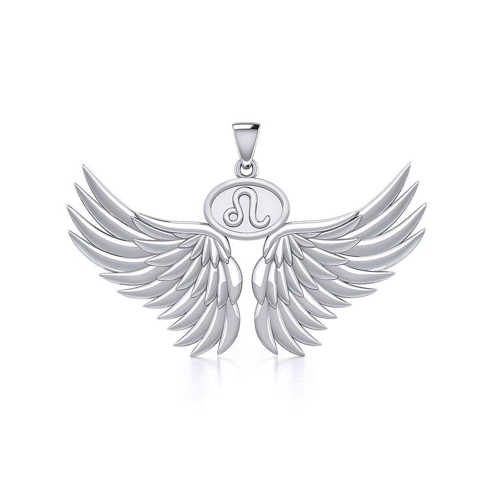 Guardian Angel Wings Silver Pendant with Leo Zodiac Sign TPD5519 - Jewelry