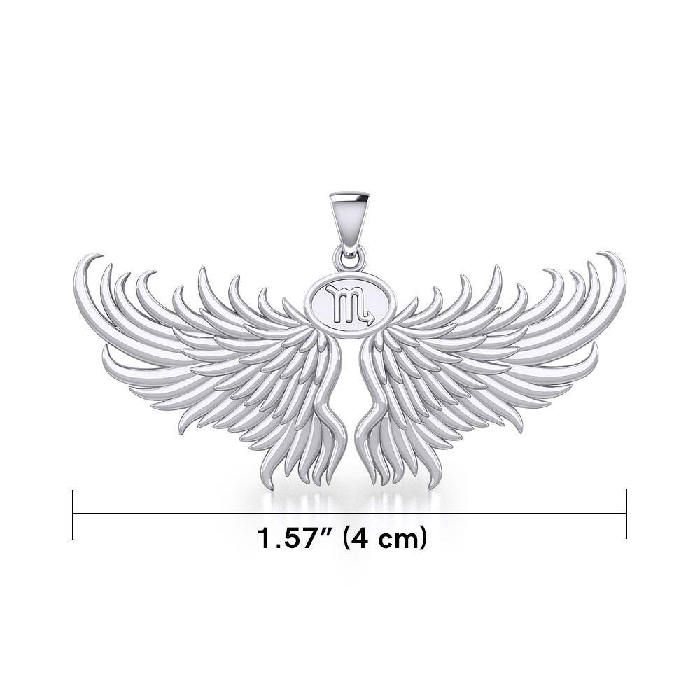 Guardian Angel Wings Silver Pendant with Scorpio Zodiac Sign TPD5522 - Jewelry