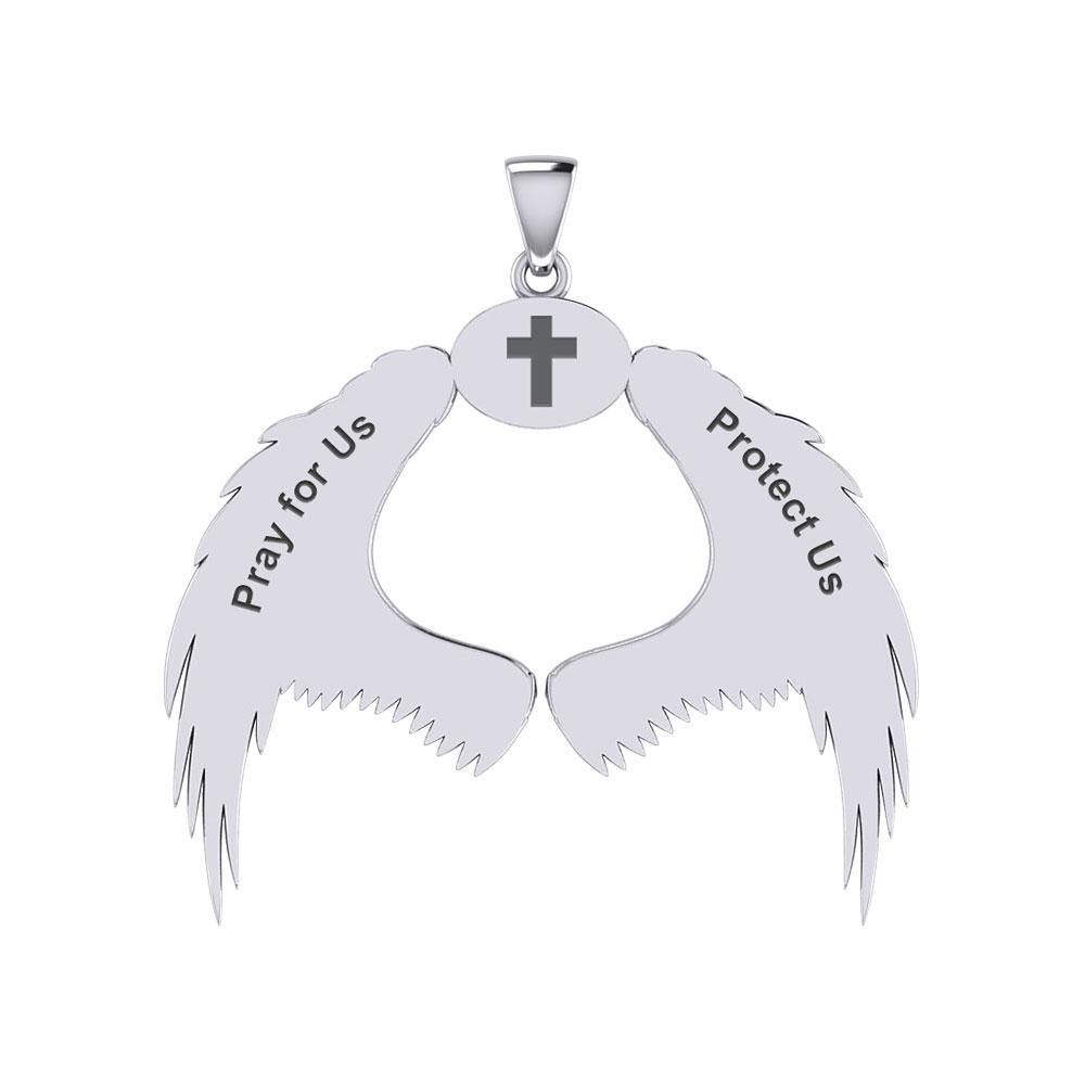 Guardian Angel Wings Silver Pendant with Sagittarius Zodiac Sign TPD5523 - Jewelry