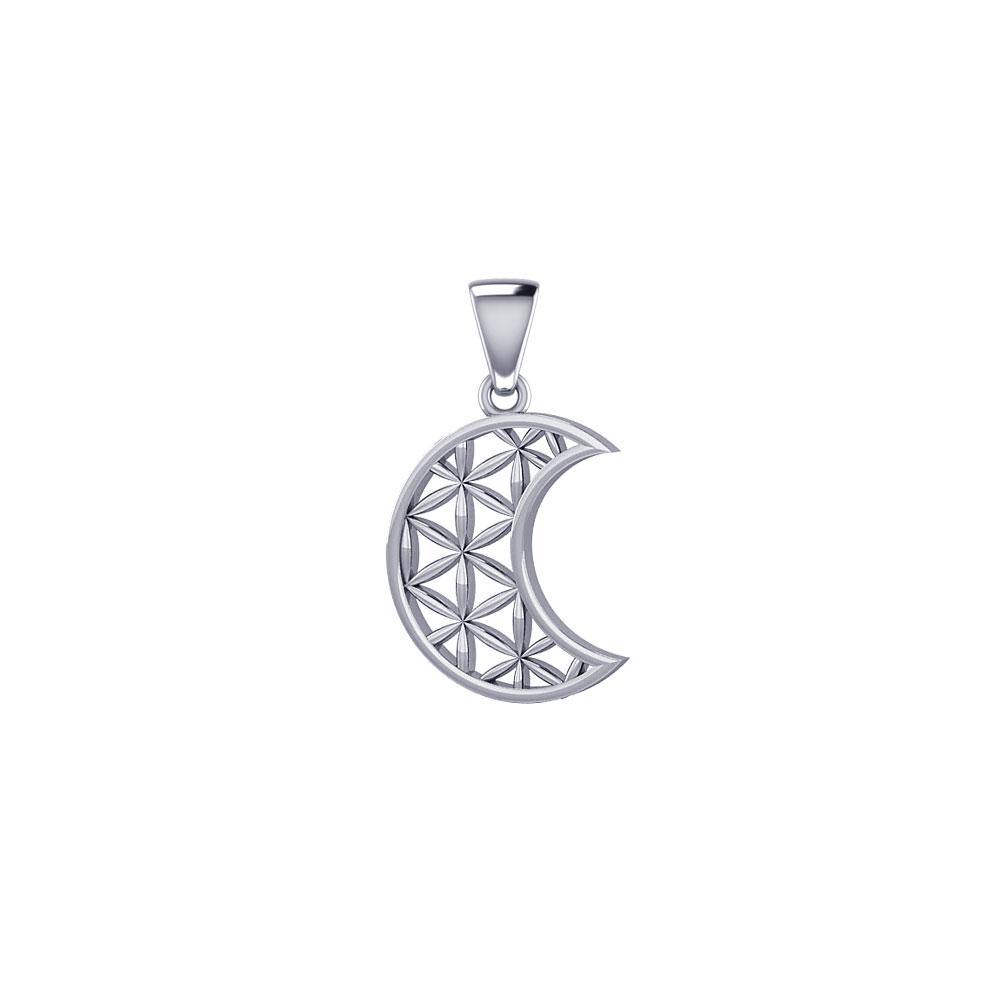 The Flower of Life in Crescent Moon Sterling Silver Pendant TPD5524 - Jewelry