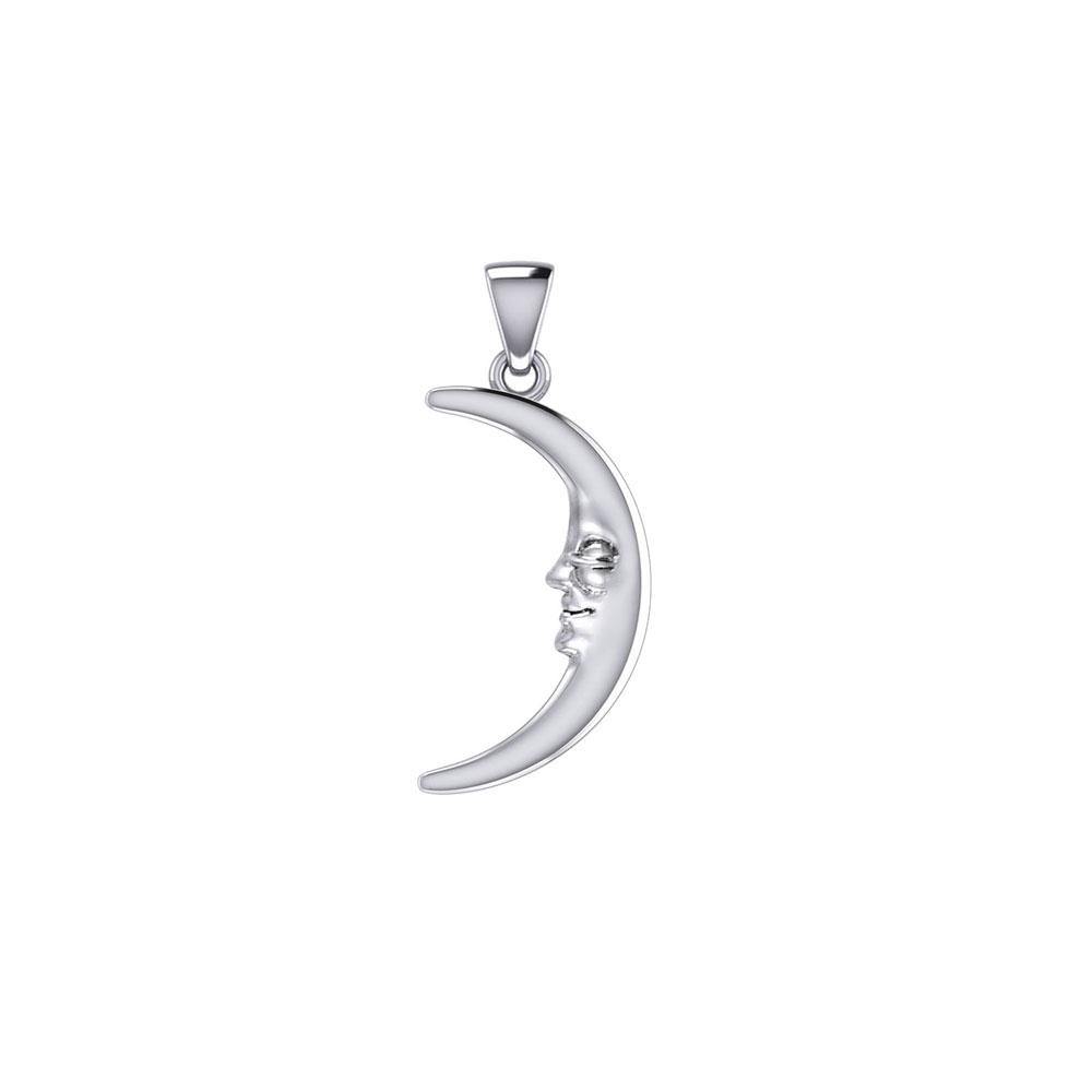 Double Sided Small Crescent Moon Silver Pendant TPD5636 - Jewelry