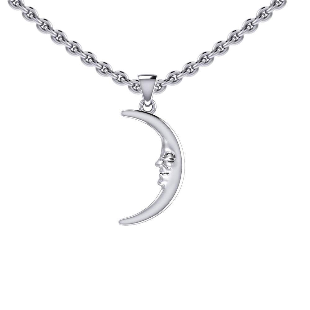 Double Sided Small Crescent Moon Silver Pendant TPD5636 - Jewelry