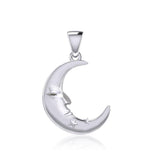 Crescent Moon Face with Stars Silver Pendant TPD5642