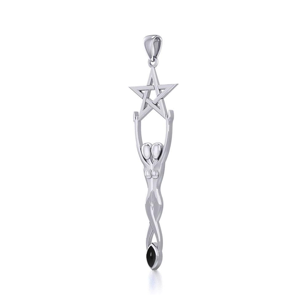Twin Goddess with Pentacle Silver Pendant TPD5658 - Magicksymbols
