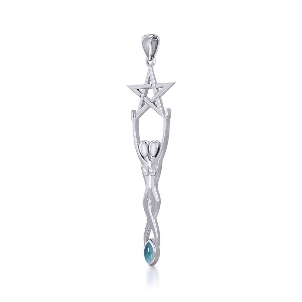 Twin Goddess with Pentacle Silver Pendant TPD5658 - Magicksymbols