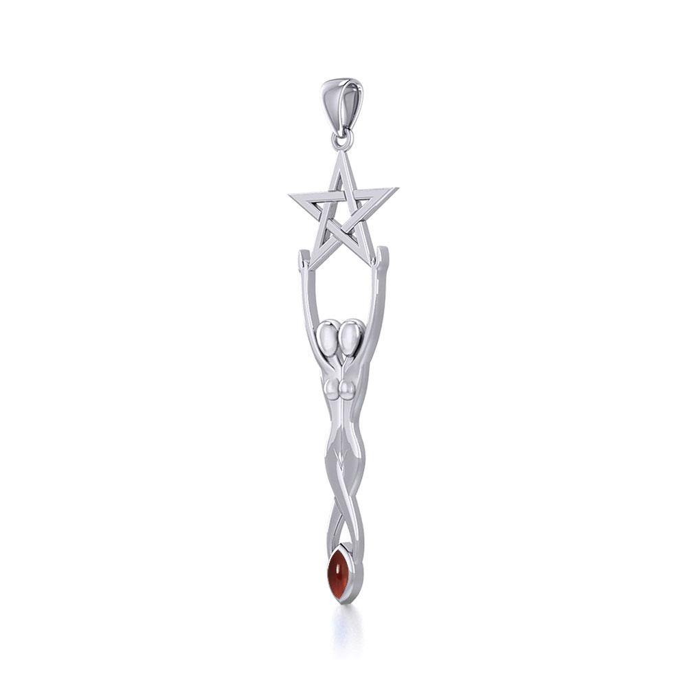 Twin Goddess with Pentacle Silver Pendant TPD5658 - Magicksymbols