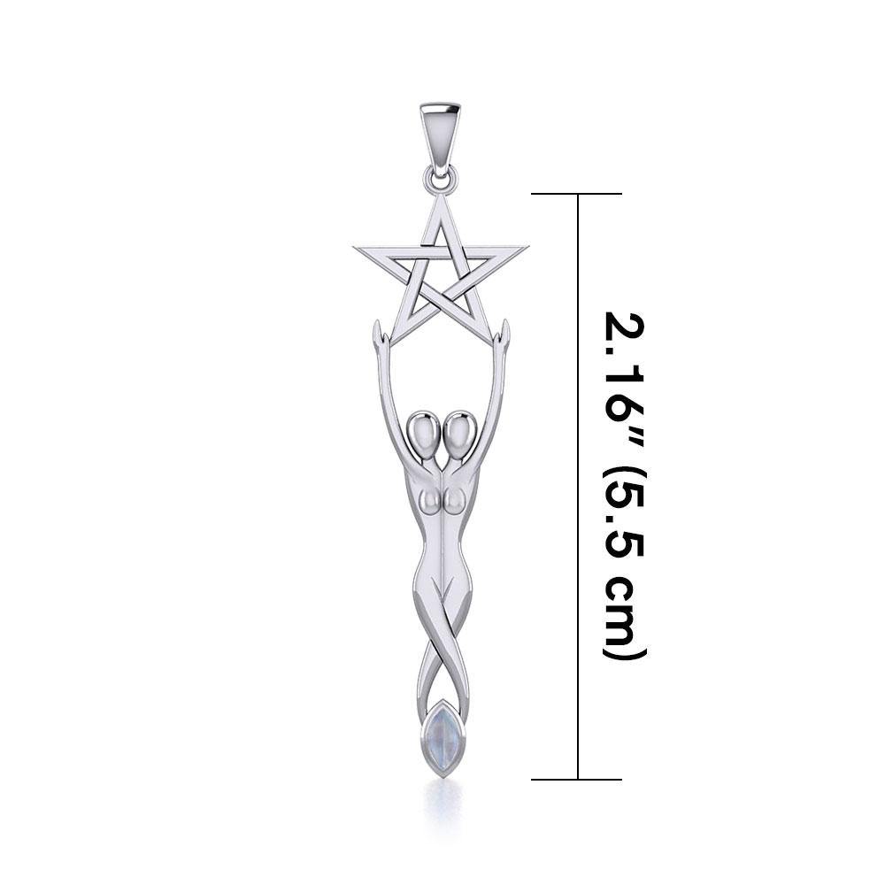 Twin Goddess with Pentacle Silver Pendant TPD5658 - Magicksymbols