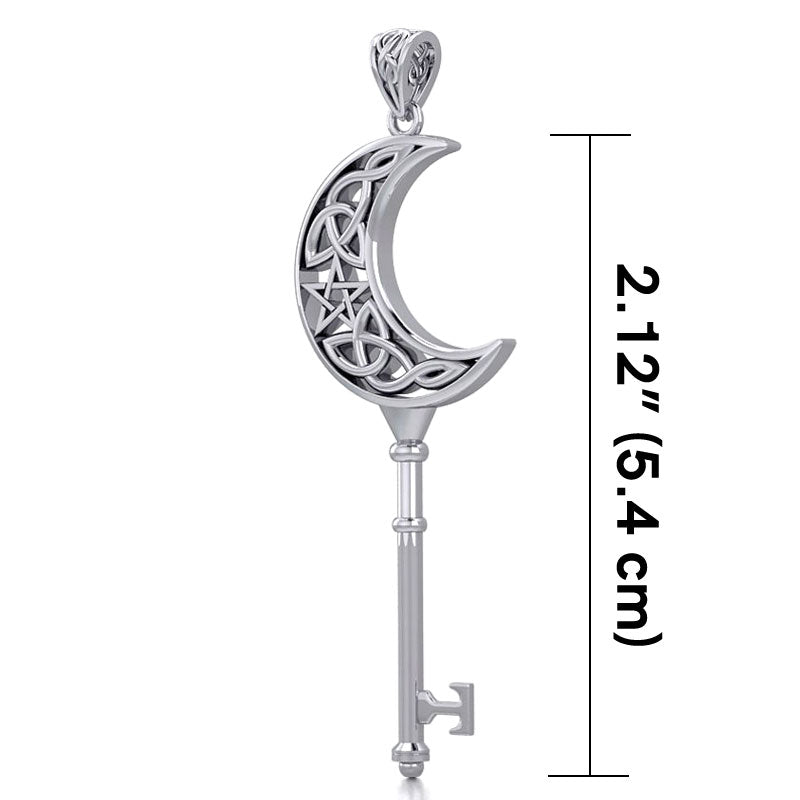 Crescent Moon Spiritual Enchantment Key Silver Pendant TPD5673